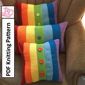 Rainbow Knit Pillow Cover Pattern, Garter Stitch Cushion (PDF Pattern)