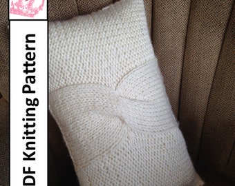 PDF KNITTING PATTERN, Cable bow, cable knit pillow cover pattern, 12"x20", knitted cushion pattern