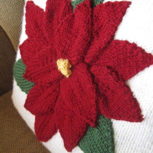 PDF KNITTING PATTERN, Christmas pillow knitting pattern, 16x16, Poinsettia pillow cover pattern image 7