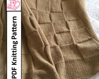 Patrón sencillo de manta de punto con cuadrados, apto para principiantes (patrón en PDF)