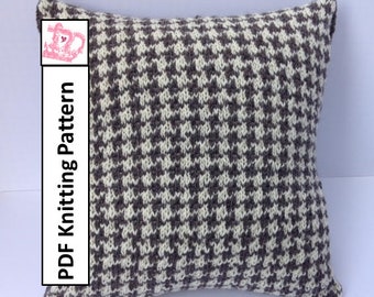 PDF KNITTING PATTERN, knit pillow cover pattern, knit pattern pdf, houndstooth pillow cover pattern