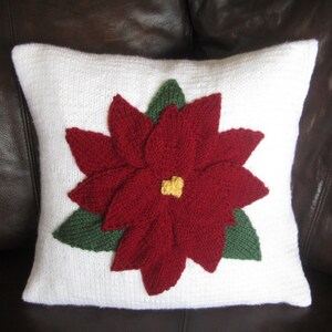 PDF KNITTING PATTERN, Christmas pillow knitting pattern, 16x16, Poinsettia pillow cover pattern image 5