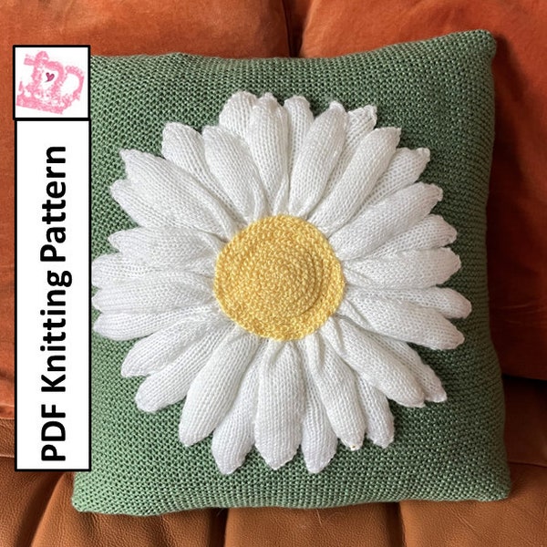 PDF KNITTING PATTERN, Daisy pillow knitting pattern, 18"x18", 45cm x 45cm, Daisy cushion cover pattern