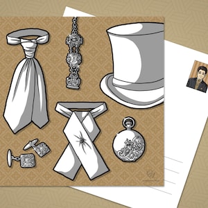 Cartolina dell'artista *** ACCESSORI MODA VITTORIANA per uomo *** Formato 148 x 148 mm - Come regalo o come elegante decorazione murale!