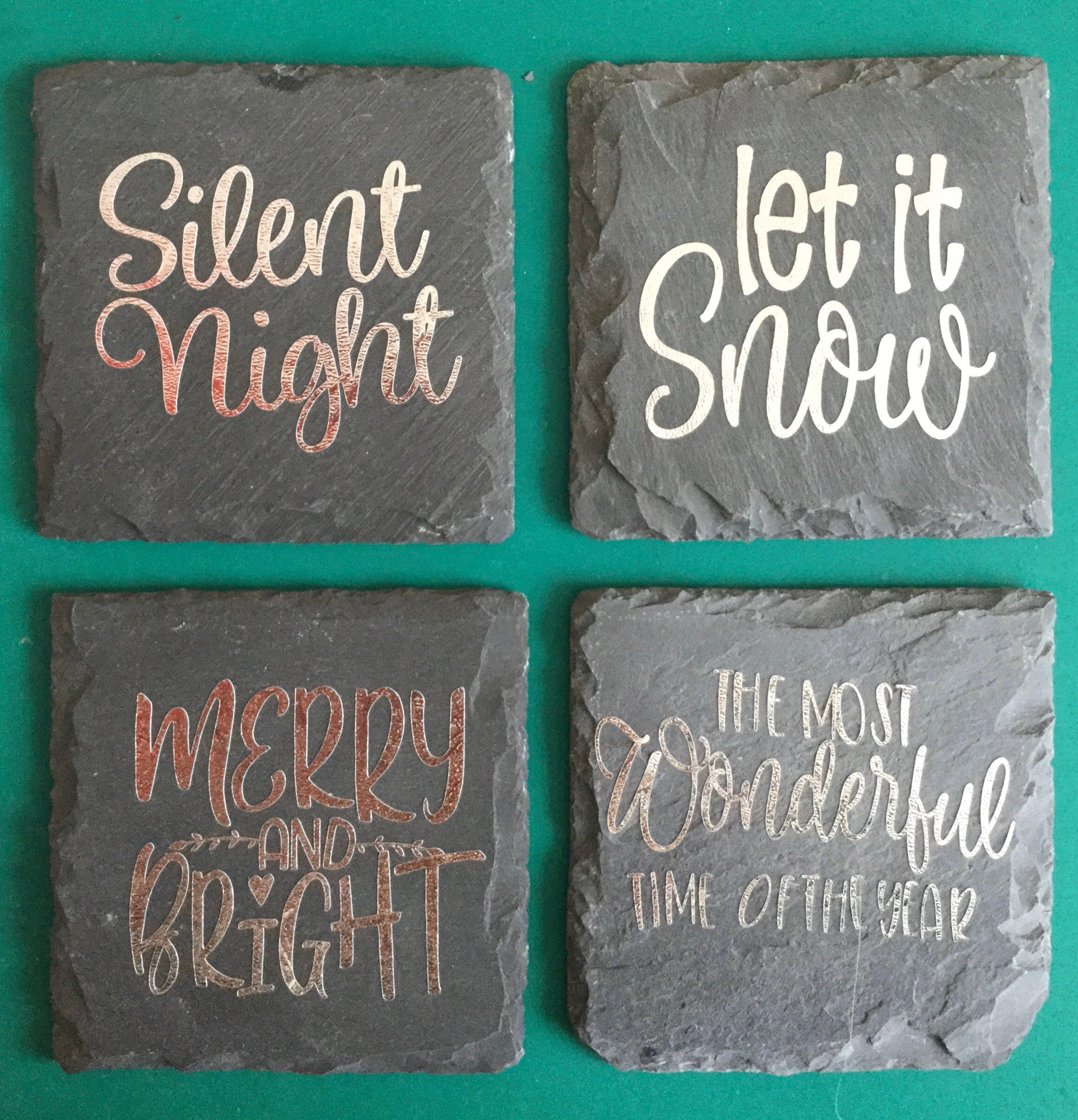 Slate coasters set of 4 festive coaster table Christmas Etsy