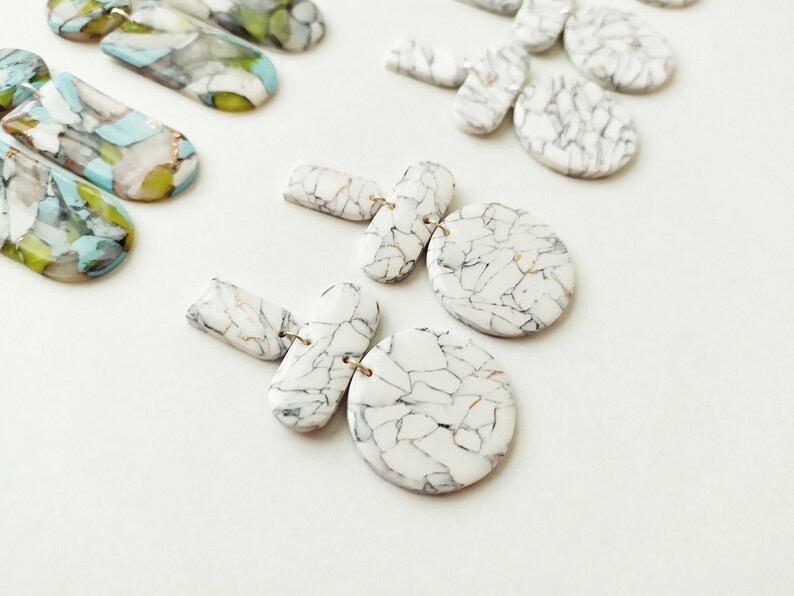 Marble White Earrings polymer clay and epoxy resin