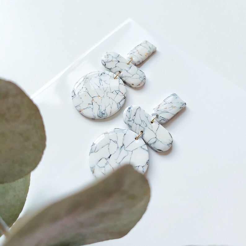 Marble White Earrings polymer clay and epoxy resin