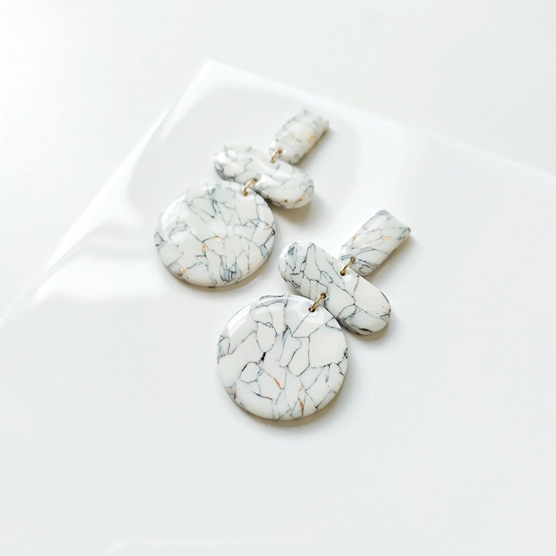 Marble White Earrings polymer clay and epoxy resin