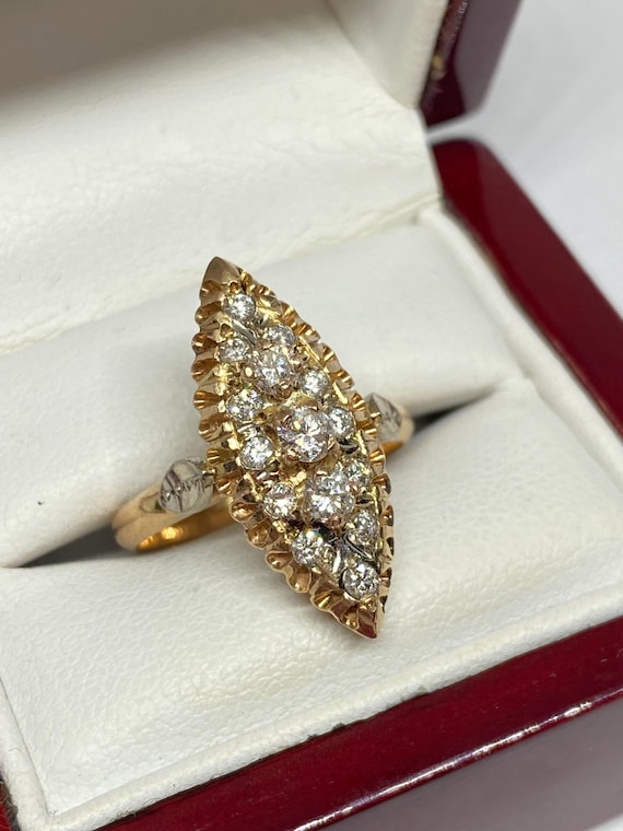 14 KT  Diamond Solid Gold Ring 583, Solid Rose Go… - image 1