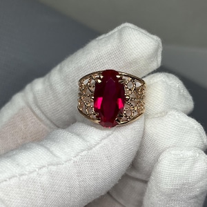 New!! Vintage Original  Rose Gold Ruby Ring 583 14KT , Rare  Rose Gold Ruby Ring 583 14KT, Solid Gold Ring with Ruby 583