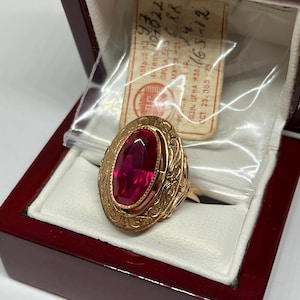 New!! Vintage Original  Rose Gold Ruby Ring 583 14KT , Rare  Rose Gold Ruby Ring 583 14KT, Solid Gold Ring with Ruby 583