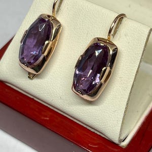 Vintage Original Rose Gold Earrings with Alexandrite (corundum) 14K  , Rose Gold Alexandrite Earrings, Solid Gold Earrings 585 14K