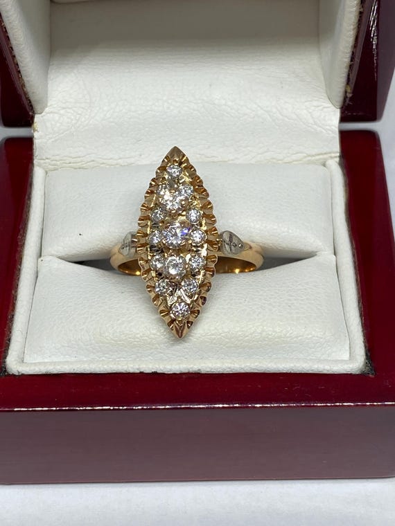 14 KT  Diamond Solid Gold Ring 583, Solid Rose Go… - image 2