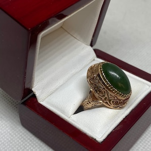 Vintage Original  Rose Gold Jade Ring 583 14KT , Rare  Rose Gold Ruby Ring 583 14KT, Solid Gold Ring with Jade 583
