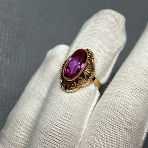 Vintage Original Rose Gold Ring with Amethyst 585 14K , Amethyst Gold Ring 585, Rose Gold Ring, Solid Gold Ring 583