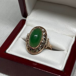 Vintage Original  Rose Gold Jade Ring 583 14KT , Rare  Rose Gold Ruby Ring 583 14KT, Solid Gold Ring with Jade 583