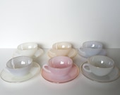 Opalescent Cups Set, Vintage Arcopal Set, Pastel Cups Set,