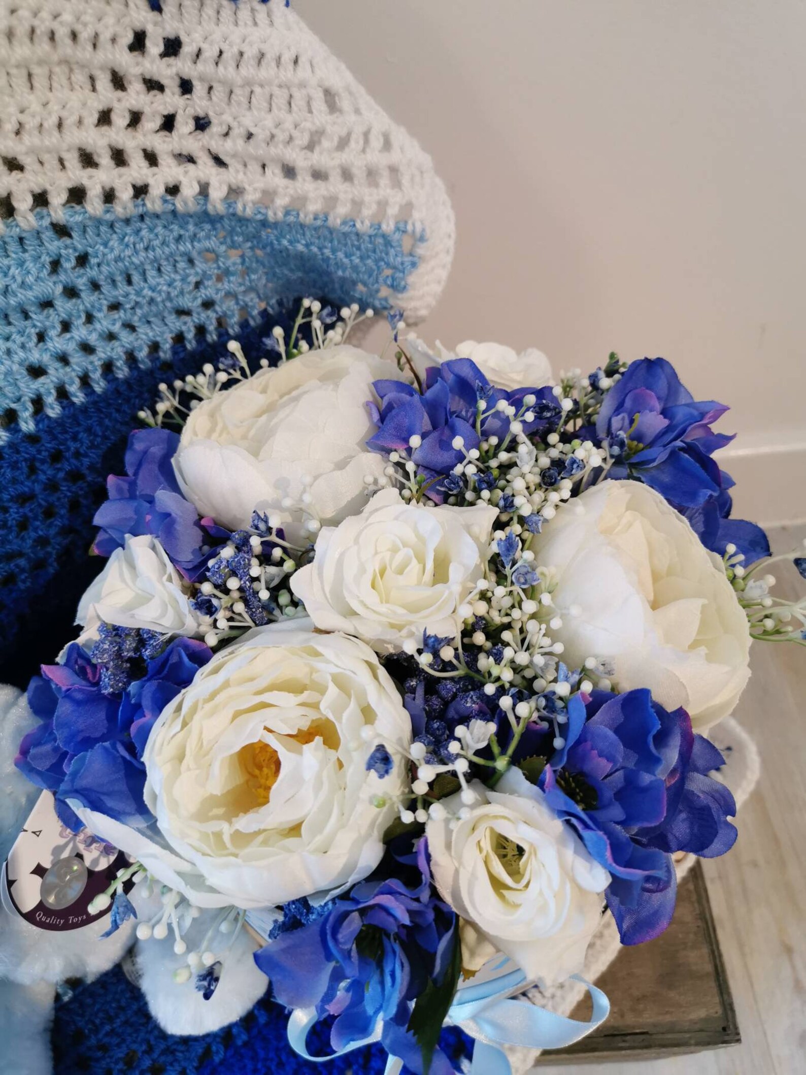 Newborn baby boy artificial flower arrangement in hat box with Etsy