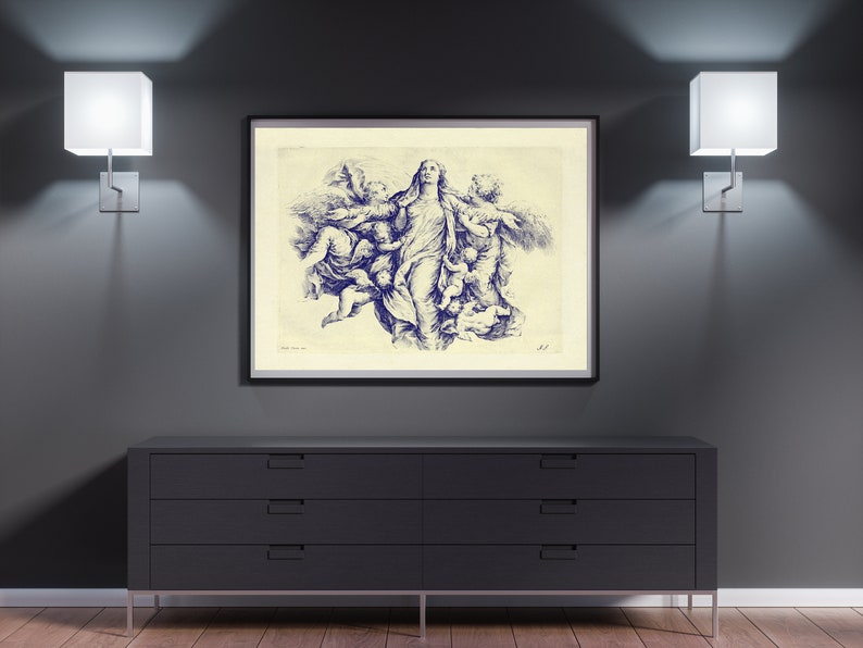 Religious Wall Art Old Engraving Antique Lithograph St Maria Vintage Wall Hanging Antique Wall Art Religious Giclee Vintage drawing