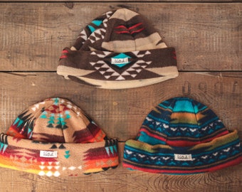 Aztec Beanie. Chunky beanie. Polar fleece hat. Snow beanie. Cozy beanie. Winter fleece hat. Soft beanie. Hippie beanie. Snow hat. Aztec hat