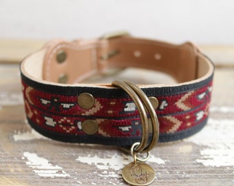 Hundehalsband aus Leder Thunderbird. Hundehalsband mit Stickerei. Südwestliches Hundehalsband. Aztekisches Hundehalsband. Navajo-Hundehalsband. Pfeil-Hundehalsband