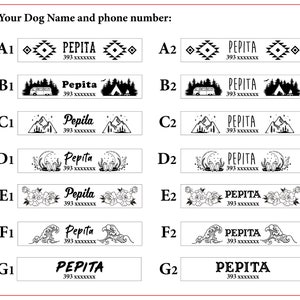 Puede incluir: Un conjunto de 12 dise&ntilde;os de chapas para perros con diferentes patrones y gr&aacute;ficos. Cada chapa presenta el nombre "Pepita" y un n&uacute;mero de tel&eacute;fono. Los dise&ntilde;os incluyen un patr&oacute;n geom&eacute;trico, una furgoneta de camping y una tienda de campa&ntilde;a, monta&ntilde;as, una luna y cristales, flores, olas y un dise&ntilde;o de texto simple.