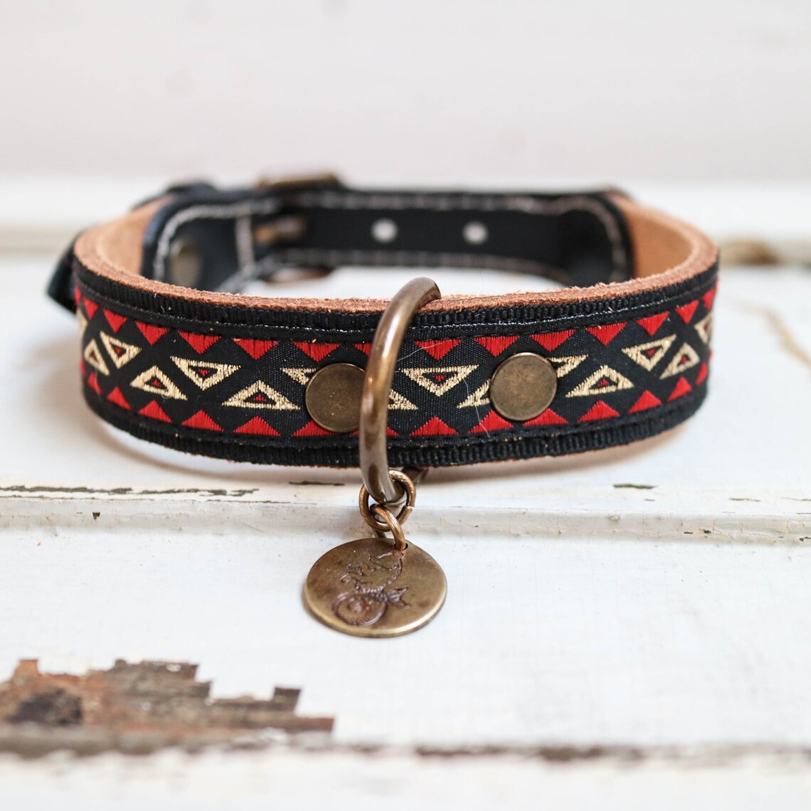 Leather Dog collar. Leather black collar. Embroidery dog Etsy