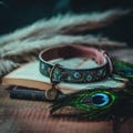 Peacock feathers dog leather collar. Leather dog collar. Embroidery dog collar. Vintage dog collar. Feathers leather collar. Blue dog collar