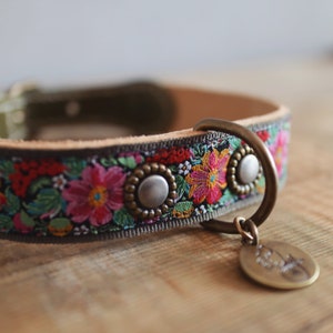 Flowery Leather Collar. Leather Dog Collar. Embroidery Dog Collar ...