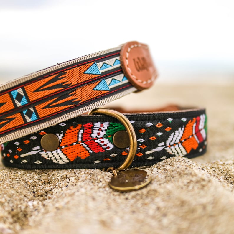 Dog Collar Feather Navajo. Leather dog collar. Southwestern Etsy