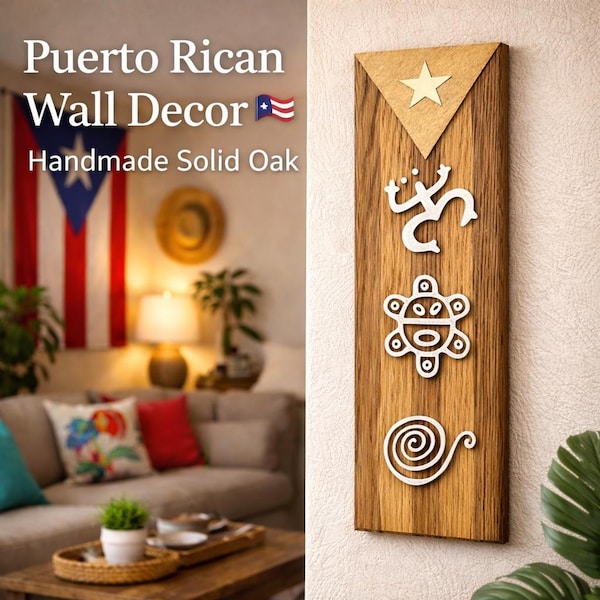 Taino Petroglyph Wall Plaque | Handmade Solid Oak Puerto Rican Art, Caribbean Decor