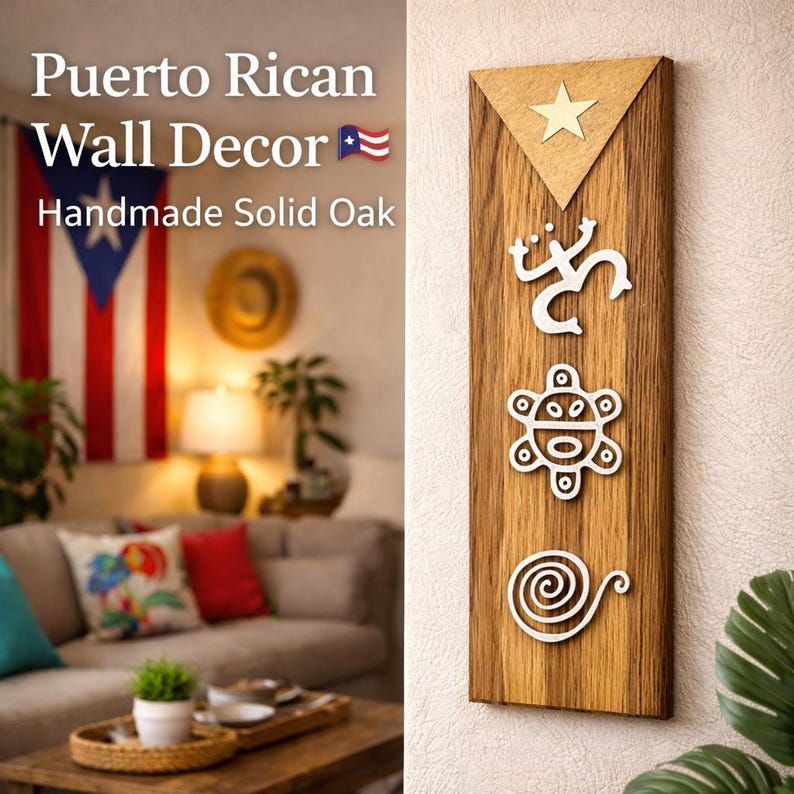 Taino Petroglyph Wall Plaque | Handmade Solid Oak Puerto Rican Art, Caribbean Decor image 1