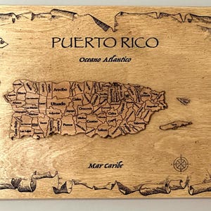 Puerto Rico Laser 3D Cutout Map on Wood Canvas 11x14