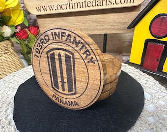 Sottobicchieri in legno laserati: 193a Brigata di fanteria dell'esercito americano, Panama (set di 4)