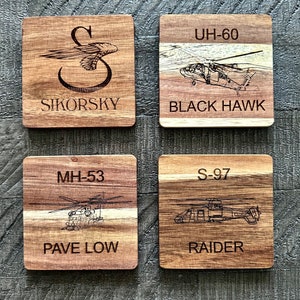 Sikorsky UH-60 MH-53 S-97 Wood Coasters, Set of 4 ea.