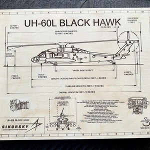 Sikorsky UH-60L Print Laser Engraved on Wood Canvas 11x14