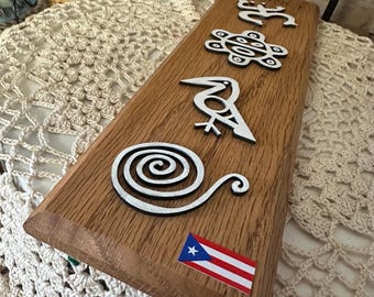 Handcrafted Taino Petroglyph Wall Plaque: Solid Oak Wood