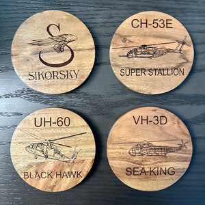 Sikorsky UH-60 CH-53E VH-3D Wood Coasters, Set of 4 ea.
