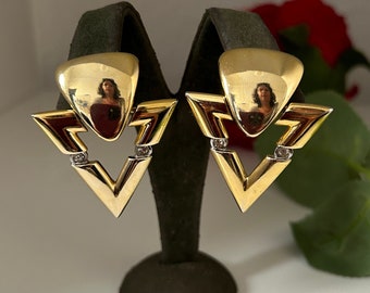 Boucles d'oreilles clip modernistes triangulaires géométriques LERITZ vintage heurtoir de porte