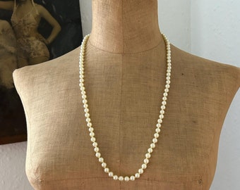 Vintage Mallorca Pearl Necklace 28" - Cream Knotted Strand