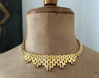 Vintage Gold Plated Geometric Cleopatra Collar Necklace