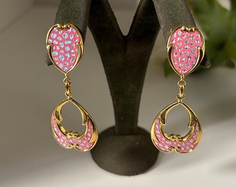 Vintage NOS Bubbly Pink Door Knocker Clip Pendientes