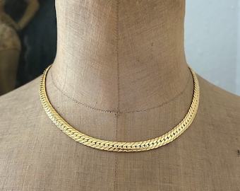 NOS Vintage 14K Gold Plated Flat Woven Chain Necklace, Gift for Her, Minimalist Jewelry