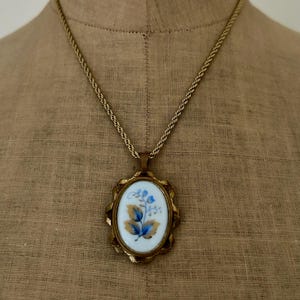 Pendentif Limoges Fleurs Signé P. Pastaud - Vintage - Occasion (couleur Bleu)