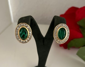 Prachtige vintage groene ovale kristallen Halo clip oorbellen