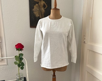 Sweat blanc 100 % coton vintage des années 1950 pour femme, petite à moyenne, vêtements de sport du milieu du siècle, sweat-shirt sportif fabriqué en Espagne unisexe