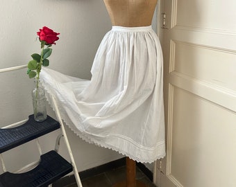 Edwardian MIDI Length Light White Cotton Petticoat with Crochet Lace Trim