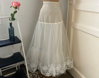 Vintage Elfenbein Tüll Petticoat, Braut Maxi Länge Crinoline Rock Größe M