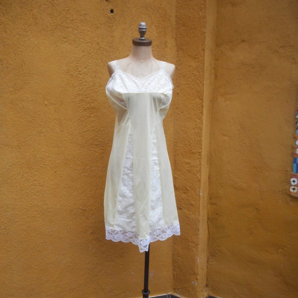 Vintage 1960s Lemon Yellow Lacy Slip Night Gown Size Large