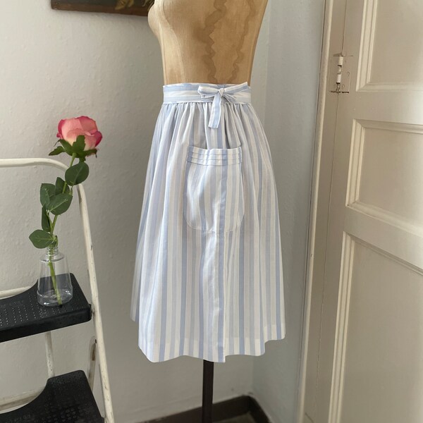 Vintage Cacharel Culottes Size XS, Blue & White Striped Shorts Size Extra Small, 80s High Waisted Shorts w/ Pockets, French Vintage Shorts